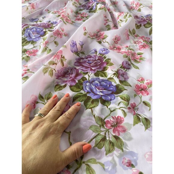 Vintage 60s curtains, bold floral in lilac and purple, pair pleated panels - Picture 6 of 10
